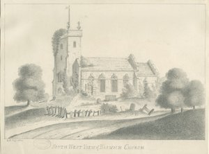 Baswich Church: blyertsteckning, juli 1831 av Unbekannt