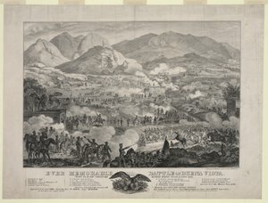 Slaget vid Buena Vista, även känt som slaget vid Angostura, general Zachary Taylors trupper tvingar general Antonio Lopez de Santa Annas reträtt, februari av Unbekannt