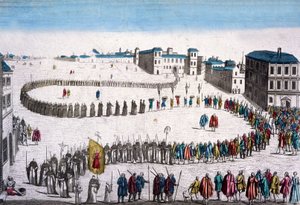 Inkvisitionens stora procession i Lissabon, franskt gravyr av Unbekannter Künstler