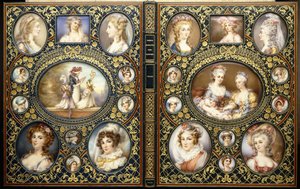 Bindande med tjugofyra porträttminiatyrer, från boken "French Characteristic Costumes" av Richard Brinsley Peake, 1816 av Unbekannt