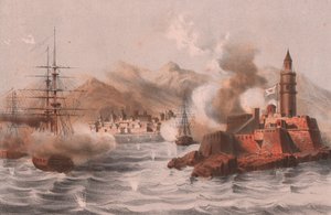 Bombning av Palermo, med skepp i förgrunden, Sicilien av William M. Timlin