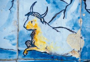 Boskap, azulejos plattor, Palace of Marquises of Fronteira, Lissabon, Portugal Detalj av Benjamin Baud