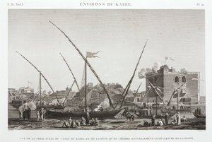 Firar den årliga öppningen av vallen vid Kairokanalen, Egypten, ca 1798 av Unbekannt