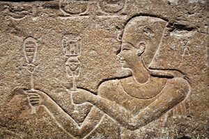 Caesarion ger offer till Horus och Isis, detalj, mitten av 1:a århundradet f.Kr av Unbekannter Künstler