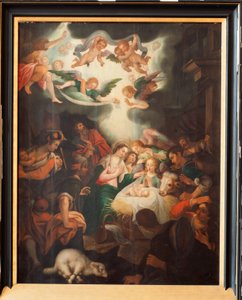 Kyrka (Basilica of Our Lady of Tongre). Interiör. Triptich. Födseln. av Unbekannter Künstler