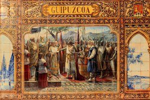 Staden Sevilla, vid Plaza de España, ornament gjorda av kakel (keramik) av Unbekannter Künstler