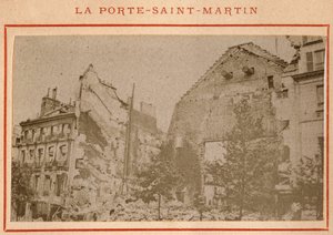 Commune de Paris (1871): utsikt över Porte Saint Martin i Paris förstörd i maj 1871. Fotografi av Pierre Pepetit. Tryck på kartong, Dim. 9x5,4 cm av Unbekannt