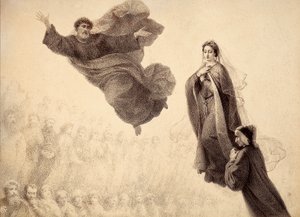 Dante och Beatrice möter Sankt Petrus. Illustration av Canto XXIV i Paradiso i Den gudomliga komedin av Dante Alighieri. Francesco Scaramuzzas verk tillägnat Florens kommun. av Unbekannter Künstler