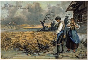 Fräls oss från det onda. Bönder efter stormen. ca 1900 (illustration) av Unbekannter Künstler