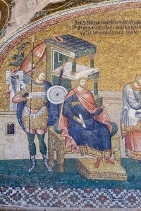 Detalj av guvernör Quirinius på scenen för inskrivningen för beskattning, Chora kyrka, Istanbul, Turkiet av Unbekannter Künstler