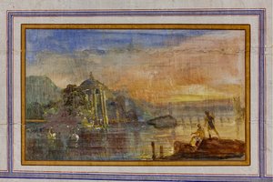 Detalj av dekorationen som visar ett landskap, Röda rummet, Kungliga lägenheten, Kungliga slottet eller Palazzo dei Normanni (Normandernas palats), Palermo, Sicilien, Italien (foto) av Unbekannter Künstler