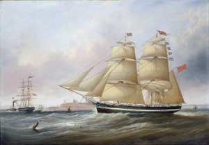 Dubbelporträtt av båten "Mary Ann", avbildad i Tyneflodens mynning (eller Tinea, England). Olja på duk av Unbekannter Künstler