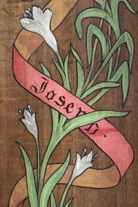 Teckning. Blommor och ett band med namnet Joseph skrivet på, Fecamp, Frankrike av Unbekannt