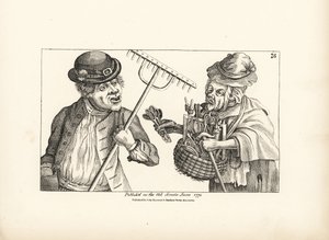Den berusade bonden Jones köper hela lagret av träverktyg av den gamla skelögda Nan. Kopparstick efter en satirisk illustration av Timothy Bobbin (John Collier) (1708-1786) från Human Passions Delineated, John Haywood, Manchester av Unbekannter Künstler
