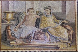 Eros and Psyche, mosaik från Zeugma, Zeugma Mosaic Museum, Gaziantep, Region Sydöstra Anatolien, Anatolien, Turkiet, Asien av Unbekannter Künstler