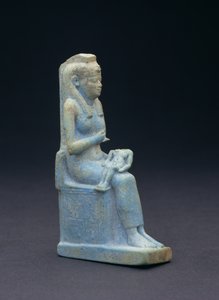 Figur av Isis, sittande på en tron, håller barnet Horus i sitt knä, egyptiska, 26:e dynastin, 664-525 f.Kr. (glasaktig blå fajans) av Unbekannt