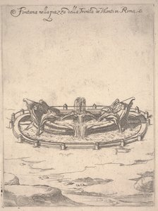 Fontän på torget Trinitá de Monti i Rom, ca 1650 (etsning) av Unbekannter Künstler