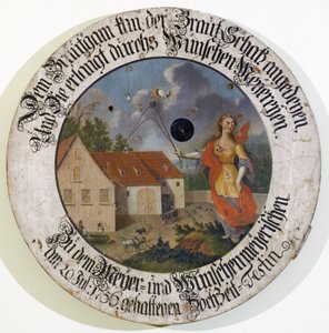 Frankiska museet Feuchtwangen Mellersta Frankiska Bayern Tyskland skyttemålsamling bröllopsmål från 1756 med gudinnan Fortune av Unbekannt