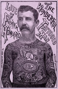 Frank Howard den underbara tatuerade mannen, ca 1900 (färg litho) av Unbekannt