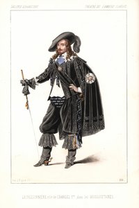 Den franske skådespelaren Louis Lacressonniere som kung Karl I i Les Mousquetaires av Alexandre Dumas, Theatre de l
