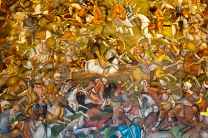Fresk; slaget vid chaldiran eller Chaldiran mot osmanerna Sultan Selim I.; 1514; Chehel Sotoun; Forty Pillars Palace; Isfahan; Iran; Asien av Unbekannt