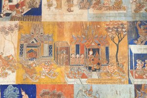 Fresker som pryder väggarna i Wat Bo som visar scener från Reamker, Siem Reap, Kambodja (foto) av Unbekannter Künstler