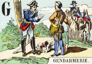 G : Gendarmeri - Jaktalfabetet, ca 1890 (gravyr) av Unbekannt