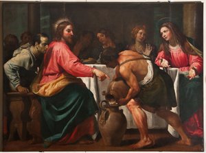 Genua, Duomo (St Lawrence Cathedral), inuti, Baptistery (tidigare Church of St John the Old): "Bröllop i Cana", av Domenico Fiasella av Unbekannter Künstler