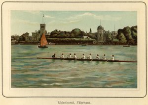 Tyskland, Hamburg, Uhlenhorst färjehus nära Alstersjön, illustration från : "Ansichten-Album Hamburg" (vyer från Hamburg), utgiven av C. Schneider, Berlin NW ca 1890 (litografi) av Unbekannter Künstler