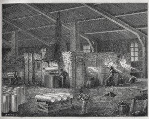 Glastillverkning, ca 1880 (gravyr) av Unbekannter Künstler