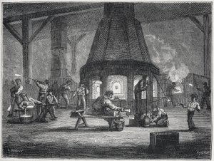 Glastillverkning under andra halvan av 1800-talet: barn arbetar, ca 1880 (gravyr) av Unbekannter Künstler