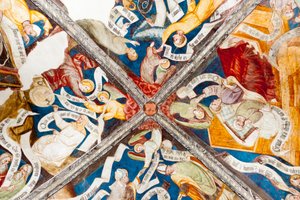 Gotisk fresk; lovprisning av dygden; kritik av last; med att skriva; 10. kloster; Katedral; Brixen; Sydtyrolen; Italien; Europa av Unbekannt