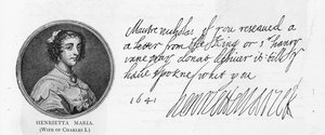 Drottning Henrietta Marias handstil och signatur av Unbekannt