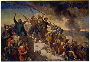 Histoire. Tjeckien (Böhmen). Trettioåriga krig. Försvar av Prag framför den svenska armén ledd av Hans Christoff von Königsmarck, 25 juli av Unbekannter Künstler