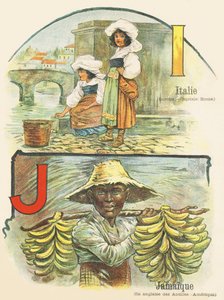 I J: Italien, Jamaica - ABC för de två världarna. Emile Guerin, förlag, Paris, omkring 1900. Mått: 27,5 x 21,5 cm av Unbekannt