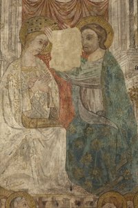 Interiör. Norra korsningen. Altare (Altar de las pinturas murales). Original från huvudkapellet. Väggmålningar (fresk?). Detalj. Slutet av 1300-talet. av Unbekannt