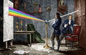 Isaac Newton sprider ljus med ett glasprisma