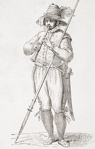 Italiensk bonde som spelar dulzaina, Efter ett 1500-talsverk av Cesare Vecellio, från 