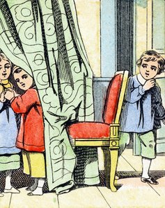 Jeu : cache cache - Alfabet - barnunderhållning - Bildepinal, populär serie c.1890 (illustration) av Unbekannt