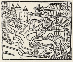 Lancelot at a Tournament (träsnitt) av Unbekannter Künstler