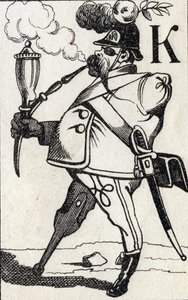 Bokstaven K Fritz Kreutzer. Gravyr i "ABC Les Images en Alphabet". Epinal avbildning. Pellerin och Cie, tryckare-förlag, Epinal, sent 1800-tal, ca 1890. 10 sidor. Mått: 19,5 x 13,5 cm av Unbekannt