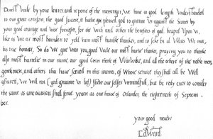 Brev från kung Edward VI vid 9 års ålder till sin farbror, Edward Seymour, där han gratulerade honom till segern över skottarna i slaget vid Pinkie den 10 september av Unbekannt