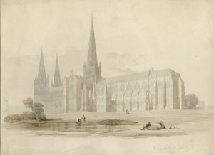 Lichfield Cathedral - South East View: ritning och tvätt, nd [?1800-talet] av Unbekannt