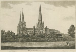 Lichfield Cathedral - South View: akvatintgravyr, nd [c 1820-1830] av Unbekannt