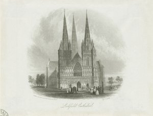 Lichfield Cathedral - West Front: stålgravyr, nd [c 1842] av Unbekannt