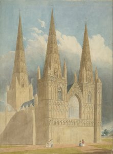 Lichfield Cathedral - West Front: akvarellmålning och [c 1840] av Unbekannt