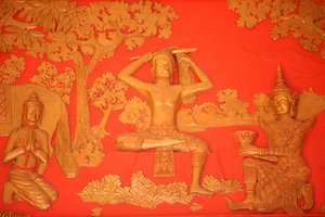 Buddhas liv. The Great Tonsure: Buddha klipper sitt hår med sitt svärd. Phnom Penh Kambodja av Unbekannt