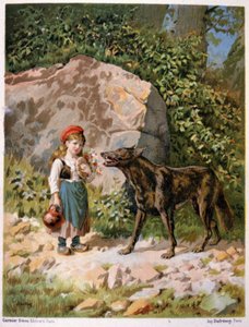 Rödluvan och vargen, sent 1800-tal (illustration) av Unbekannter Künstler