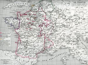 Karta över Frankrike under kung Karl VII och efter fördrivningen av engelsmännen mellan 1422 och 1461 (Karta över Frankrike under kung Karl VII) Plansch från Houze