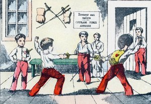 Vapenmästare. Gravyr i "Alphabet militaire enfantin". Bildspråk av Pont-a-Mousson, cirka 1890. 20 sidor. Mått: 28,5x21cm av Unbekannt